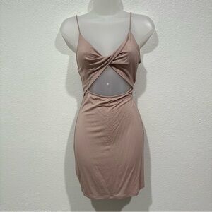 NWT beige cut out twist top cami spaghetti strap bodycon fitted dress